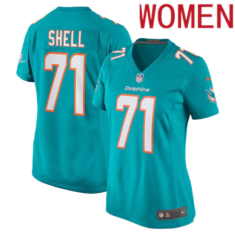 Women Miami Dolphins #71 Brandon Shell Nike Aqua Home Game Player NFL Jersey->women nfl jersey->Women Jersey